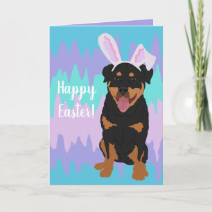 Tarjeta Festiva Rottweiler Easter Bunny