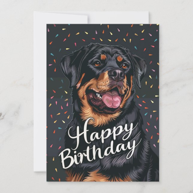 Tarjeta Festiva Rottweiler Feliz cumpleaños (Anverso)