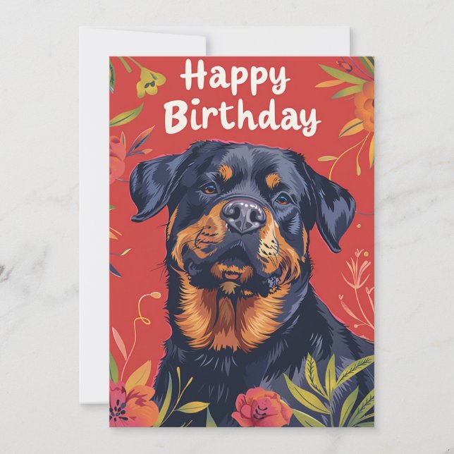 Tarjeta Festiva Rottweiler Feliz cumpleaños (Anverso)