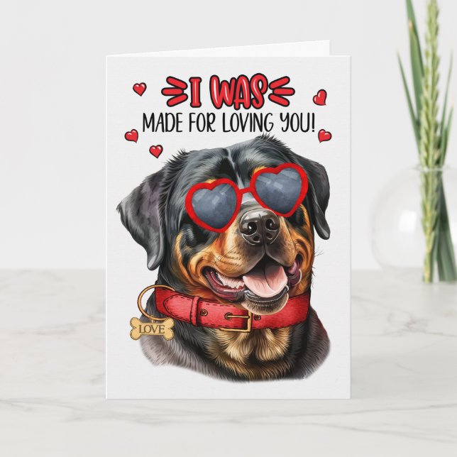 Tarjeta Festiva Rottweiler hecho para amarte San Valentín (Anverso)