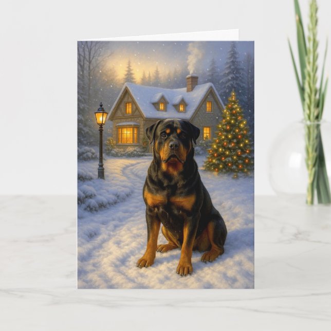 Tarjeta Festiva Rottweiler Holiday Card (Anverso)