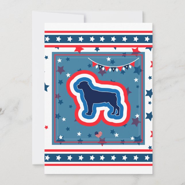 Tarjeta Festiva Rottweiler Patriótico Rojo Blanco Y Azul 4 De Juli (Anverso)