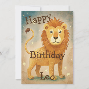 Tarjeta Festiva Rótulo Cute Leo Zodiac Cumpleaños