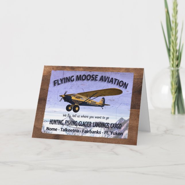 Tarjeta Festiva Rótulo de Aviación Vintage Flying Moose (Anverso)