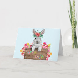 Tarjeta Festiva Rótulo Floral de madera Conejo de Pascua