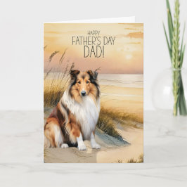 Tarjeta Festiva Rough Collie Dog Sunset Beach Father's Day