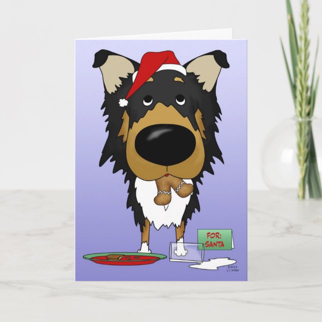 Tarjeta Festiva Rough Collie Navidades - Ho Ho Ho Ho?? (Anverso)