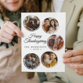 Tarjeta Festiva Round Collage 4 Fotos Feliz Día de Acción de Graci