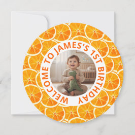 Tarjeta Festiva Round Custom Photo & Citrus Birthday Invitation