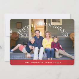 Tarjeta Festiva Round Red Merry Christmas Photo