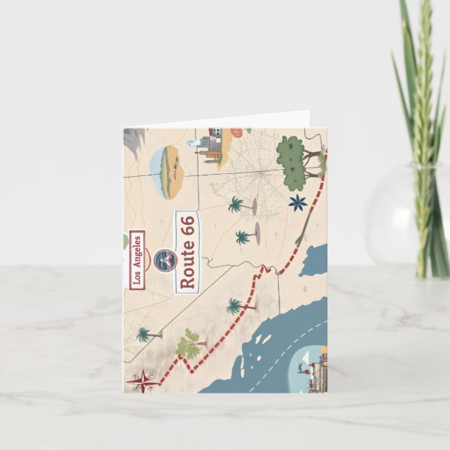 Tarjeta Festiva Route 66 Vintage Travel Map Illustration (Anverso)