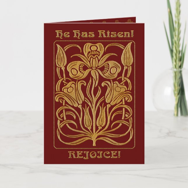Tarjeta Festiva Royal Easter Brick Red and Gold (Personalizado) (Anverso)