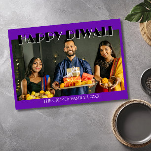 Tarjeta Festiva Royal Purple Traditional Photo Feliz Diwali 