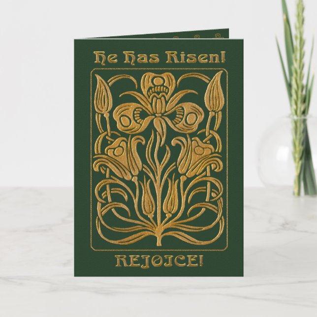 Tarjeta Festiva Roycroft Easter Hunter Green (Personalizado) (Anverso)