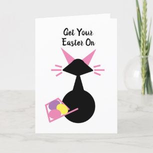 Tarjeta Festiva Rtro Minimalista Feliz Pascua Rosa Kitty