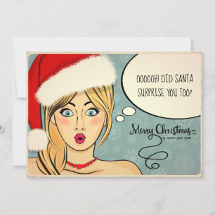 Tarjeta Festiva Rubia retro en Santa Hat Humor ID558