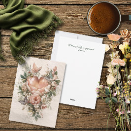 Tarjeta Festiva Rubor Floral Corazones Mariposas y Botánicos Suave