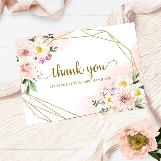Tarjeta Festiva Rubor Floral Geometric Bridal Shower Gracias (Subido por el creador)