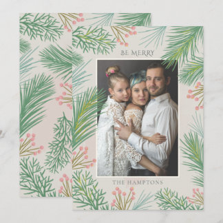 Tarjeta Festiva Rubor Forest Pine Holly Berry Photo Holiday Card