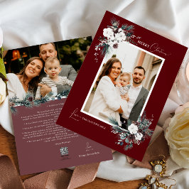 Tarjeta Festiva Ruby Red Greenery Vintage Christmas Two Photo