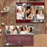 Tarjeta Festiva Ruby Red Greenery Vintage Cinco Collages de fotos<br><div class="desc">Bienvenido a nuestro encantador diseño de tarjetas de vacaciones Ruby Red Greenery Vintage Five Collage de fotos, donde el encanto vintage se une a la elegancia moderna. Este diseño presenta una vegetación acuática intrincada y una caligrafía sutilmente elegante, con una tipografía sencilla, que refleja la esencia de la cozalidad tradicional...</div>