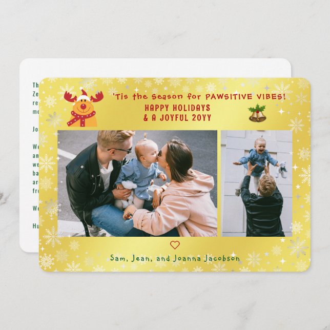 Tarjeta Festiva Rudolph 2 fotos Minimalista Golden (Anverso / Reverso)