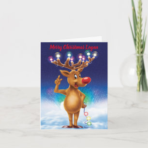 Tarjeta Festiva Rudolph and Northern lights custom Christmas card