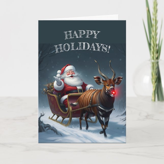 Tarjeta Festiva ¡Rudolph el Bongo de la Nosed Roja! (Anverso)