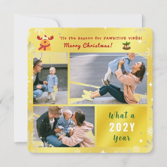 Tarjeta Festiva Rudolph elegante elegante elegante foto dorada (Anverso)