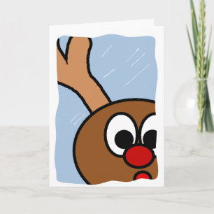Tarjeta Festiva Rudolph en la ventana Nevado