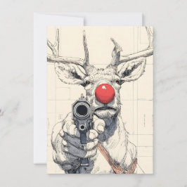 Tarjeta Festiva Rudolph has a Gun Funny Adult Christmas Cards