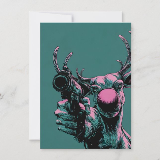 Tarjeta Festiva Rudolph has a Gun Funny Adult Christmas Cards (Anverso)