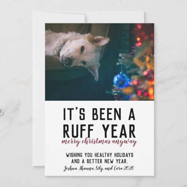 Tarjeta Festiva Ruff Year 2020 Navidades rojos Dog Photo (Anverso)