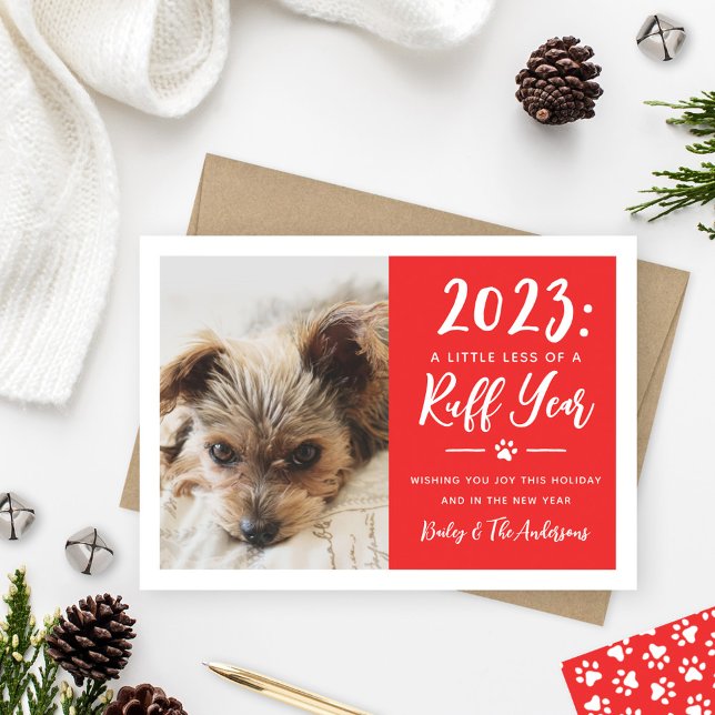 Tarjeta Festiva Ruff Year 2022 Red Funny Dog Photo (Subido por el creador)