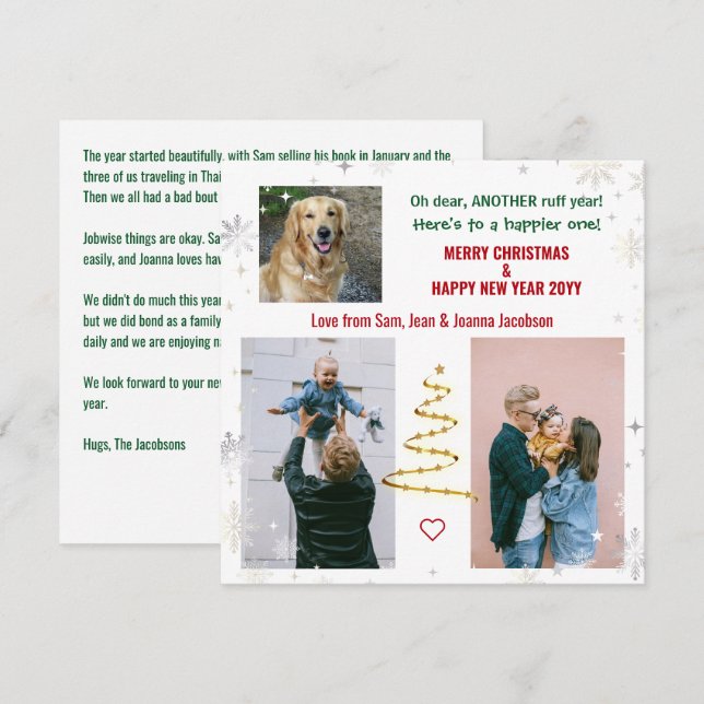 Tarjeta Festiva Ruff Year Funny Mascota Dog Xmas Tree Letter Fotos (Anverso / Reverso)