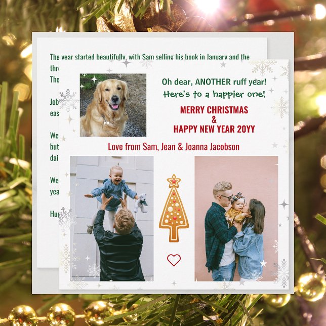 Tarjeta Festiva Ruff Year Funny Mascota Dog Xmas Tree Letter Fotos (Funny Dog Oh Dear Another Ruff Year 3 Photos Merry Christmas Happy New Year Cute Elegant Xmas Tree)