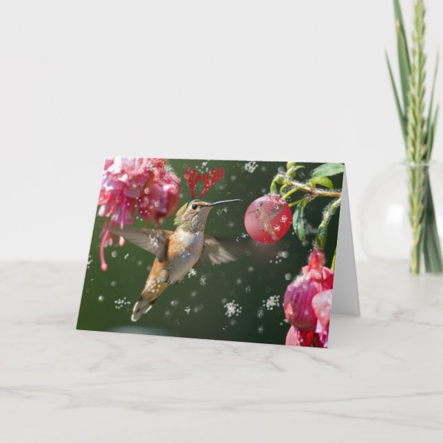 Tarjeta Festiva Rufous Hummingbird Navidades (Anverso)