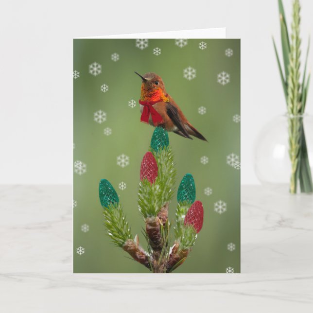 Tarjeta Festiva Rufous Hummingbird Navidades (Anverso)
