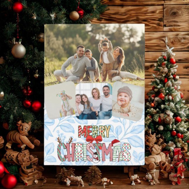 Tarjeta Festiva Rustic 4 Photo Merry Christmas Holiday Card (Subido por el creador)