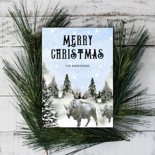 Tarjeta Festiva Rustic American West Merry Christmas
