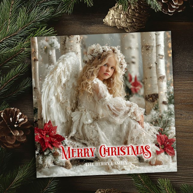 Tarjeta Festiva Rustic angel digital Christmas classic greeting   (Rustic angel digital Christmas classic greeting card)