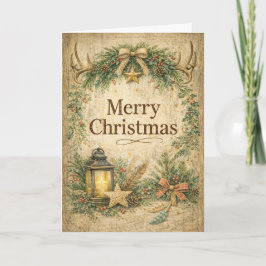 Tarjeta Festiva Rustic Antler Wreath Merry Christmas 