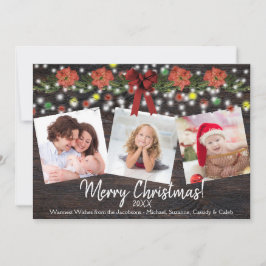 Tarjeta Festiva Rustic Barn Wood & Lights 3 Navidades de fotografí
