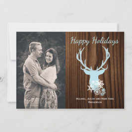 Tarjeta Festiva Rustic Blue Deer Head Holiday Greeting Card