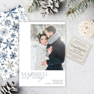 Tarjeta Festiva Rustic Blue Married & Merry Newmarried Photo