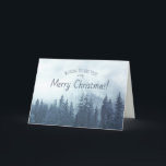 Tarjeta Festiva Rustic Blue Mountain Pines Merry Christmas Photo<br><div class="desc">Esta tarjeta de vacaciones presenta una decoración rústica acuática en una ladera de una montaña cubierta de pinos envuelta en niebla azul. En la parte delantera de la tarjeta se puede leer Deseándote a ti y a los tuyos una Feliz Navidad. Dentro hay espacio para tu foto, una nota corta...</div>