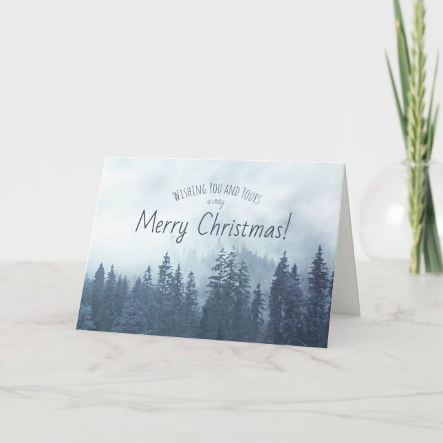 Tarjeta Festiva Rustic Blue Mountain Pines Merry Christmas Photo (Anverso)