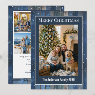 Tarjeta Festiva Rustic Blue Wood 5 Foto Personalizada