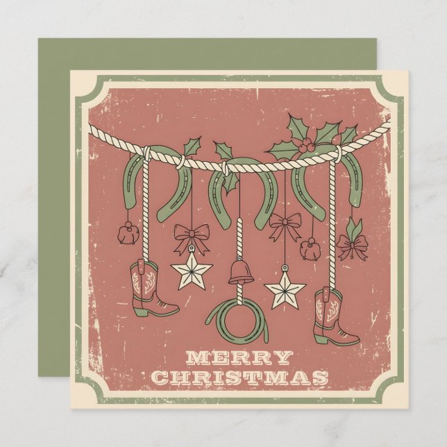 Tarjeta Festiva Rustic Boho Merry on the Range Christmas (Anverso / Reverso)