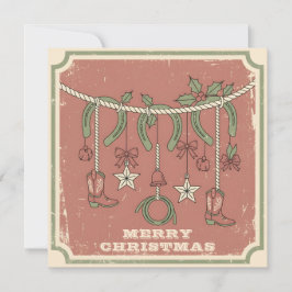 Tarjeta Festiva Rustic Boho Merry on the Range Christmas